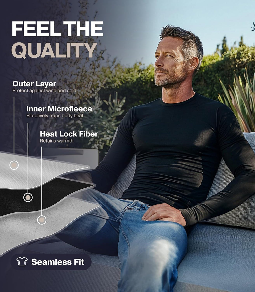 Thermal Underwear for Men – Fleece Lined Long Johns Base Layer Set for Cold Weather, Ski & Winter Sports